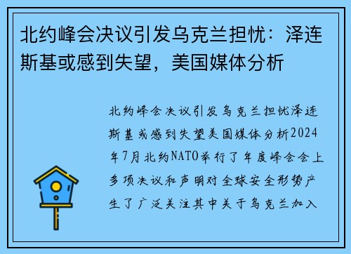 北约峰会决议引发乌克兰担忧：泽连斯基或感到失望，美国媒体分析