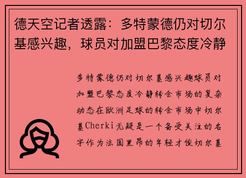 德天空记者透露：多特蒙德仍对切尔基感兴趣，球员对加盟巴黎态度冷静