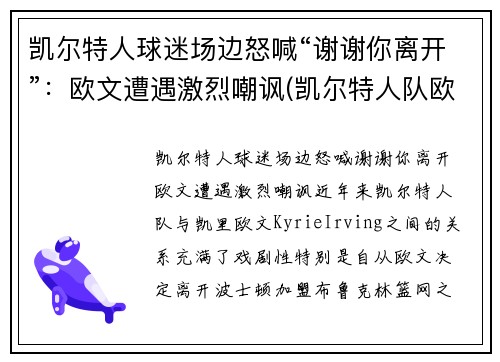 凯尔特人球迷场边怒喊“谢谢你离开”：欧文遭遇激烈嘲讽(凯尔特人队欧文)